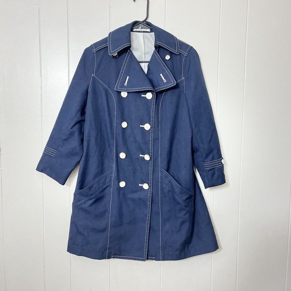 Vintage Blue Rain Jacket Pea Coat Wear In Good Health Size 7 Junior